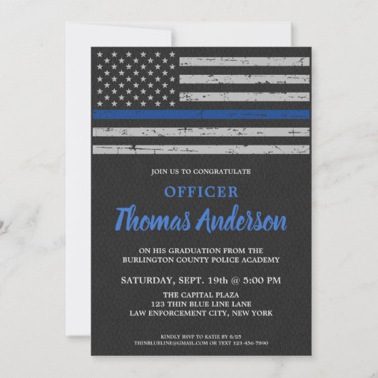 Polizeibeamter Abschluss Thin Blue Line Party Einladung (Vorderseite)