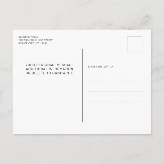 Polizeibeamter Abschluss Thin Blue Line Party Einladungspostkarte (Rückseite)