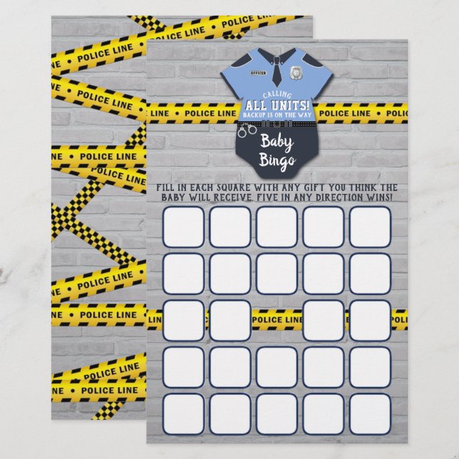 Polizeibeamter Baby Shower Bingo (Vorne/Hinten)