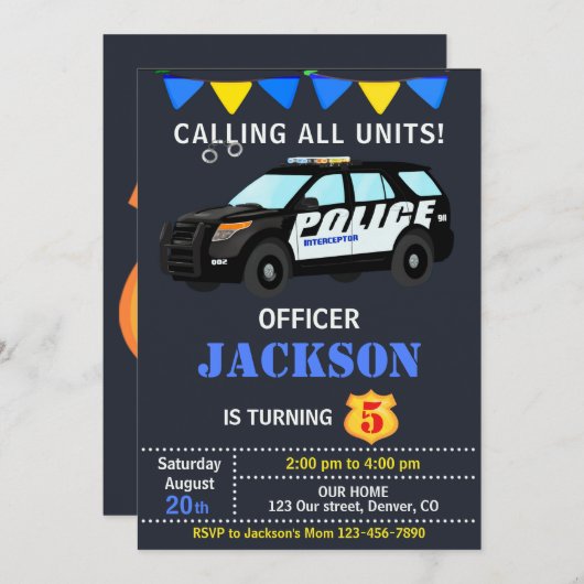 Polizeibeamter - Einladung zum Geburtstag Polizeie (Vorne/Hinten)