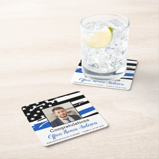 Polizeibeamter Foto Thin Blue Line Abschluss Rechteckiger Pappuntersetzer (Vor Ort)