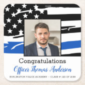 Polizeibeamter Foto Thin Blue Line Abschluss Rechteckiger Pappuntersetzer (Vorderseite)