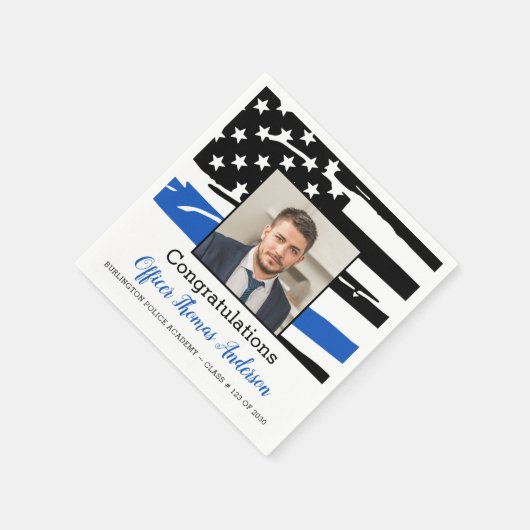 Polizeibeamter Foto Thin Blue Line Abschluss Serviette (Ecke)