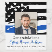 Polizeibeamter Foto Thin Blue Line Abschluss Weinetikett (Einzelnes Label)