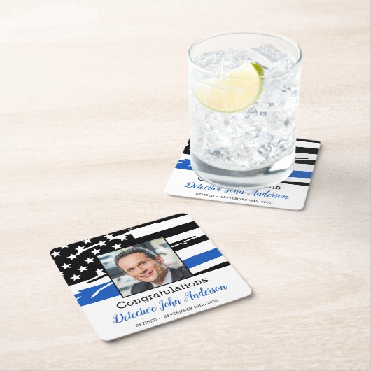 Polizeibeamter Foto Thin Blue Line Ruhestand  Rechteckiger Pappuntersetzer (Vor Ort)