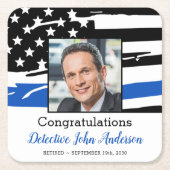 Polizeibeamter Foto Thin Blue Line Ruhestand Rechteckiger Pappuntersetzer (Vorderseite)