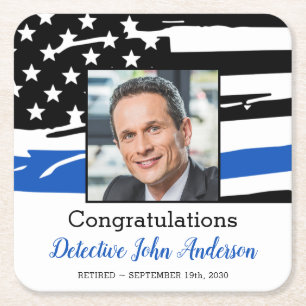 Polizeibeamter Foto Thin Blue Line Ruhestand  Rechteckiger Pappuntersetzer