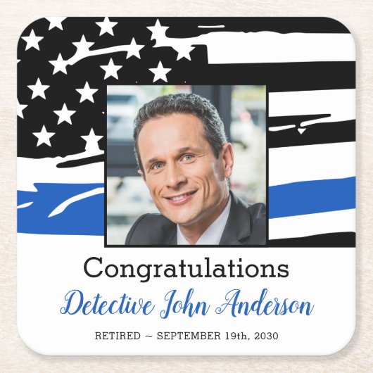 Polizeibeamter Foto Thin Blue Line Ruhestand  Rechteckiger Pappuntersetzer (Vorderseite)