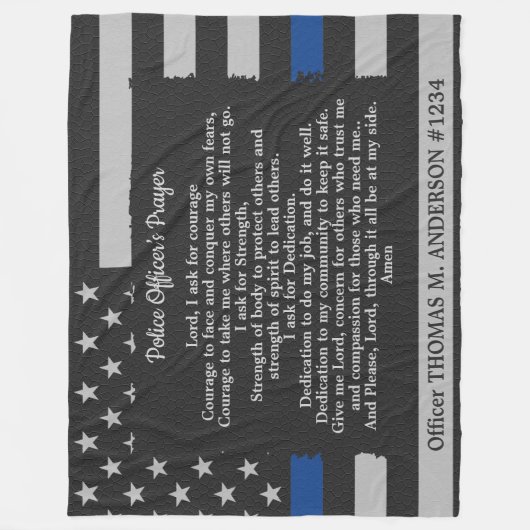 Polizeibeamter Gebet Gray Leather Thin Blue Line Fleecedecke (Vorderseite)