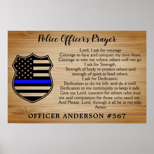 Polizeibeamter Gebet Rustic Thin Blue Line Flagge Poster (Vorne)