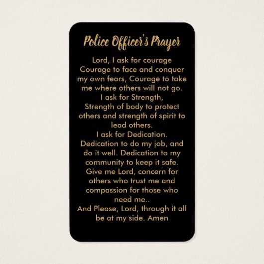Polizeibeamter Gebetskarte Thin Blue Line Gold (Rückseite)