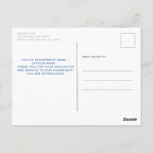 Polizeibeamter Hero Thin Blue Line Danke an Postc Postkarte (Rückseite)