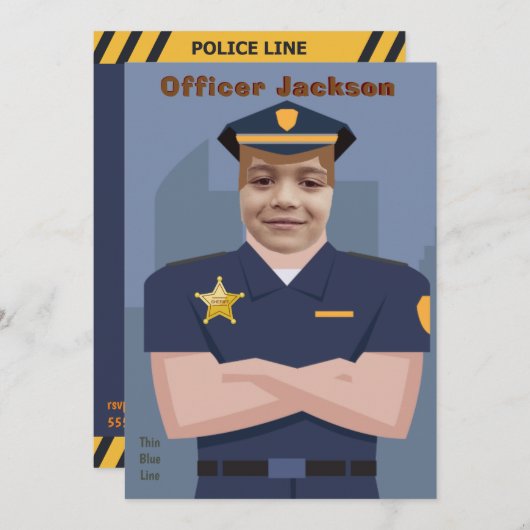 Polizeibeamter Kids Foto Template Geburtstag Einladung (Vorne/Hinten)