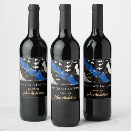 Polizeibeamter Party Abschluss Thin Blue Line Weinetikett (Flaschen)