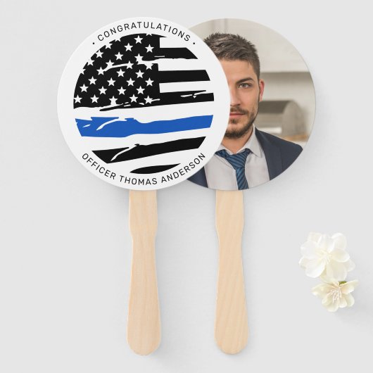 Polizeibeamter Party Thin Blue Line Gratulation Fächer (Vorne und Hinten)