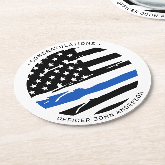 Polizeibeamter Party Thin Blue Line Gratulation Runder Pappuntersetzer (Angewinkelt)