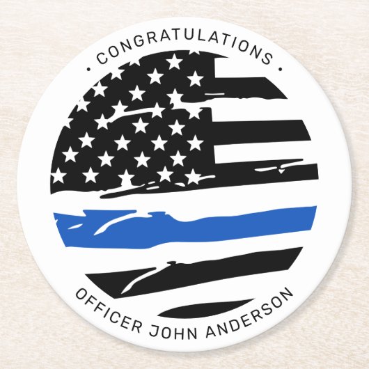 Polizeibeamter Party Thin Blue Line Gratulation Runder Pappuntersetzer (Vorderseite)