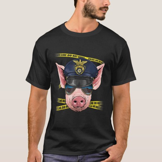 Polizeibeamter Pig PD Polizist Kriminalitätszäune T-Shirt (Vorderseite)