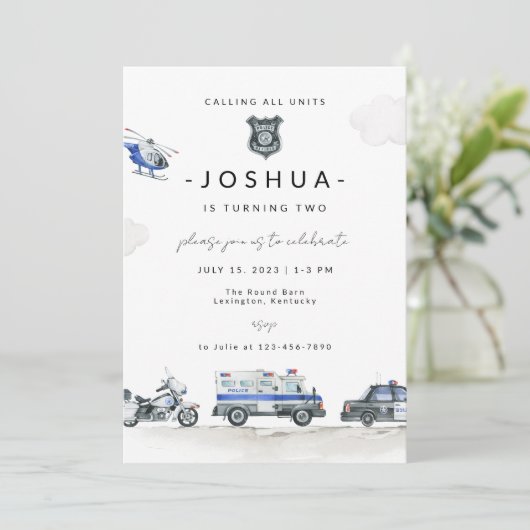 Polizeibeamter Polizeiwagen Polizist Einladung (Stehend Vorderseite)