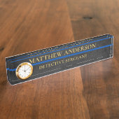 Polizeibeamter Thin Blue Line Clock Namensplakette (Seite)