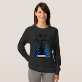 Polizeibeamter Thin Blue Line Flag Weihnachtsbaum T-Shirt (Vorne ganz)