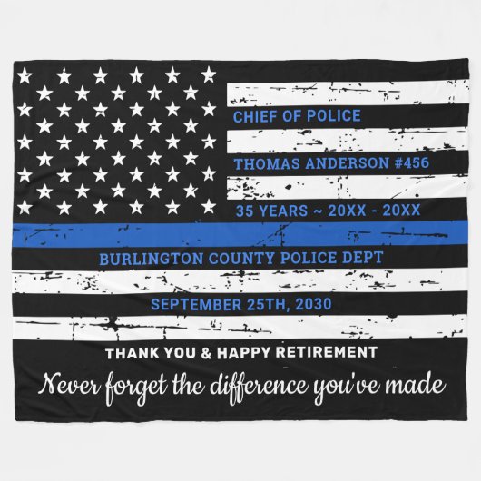 Polizeibeamter - Thin Blue Line-Flagge Fleecedecke (Vorderseite (Horizontal))