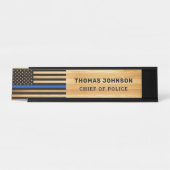 Polizeibeamter Thin Blue Line Flagge Rustikales Ho Schreibtischnamensplakette (Vorderseite )