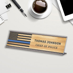 Polizeibeamter Thin Blue Line Flagge Rustikales Ho Schreibtischnamensplakette