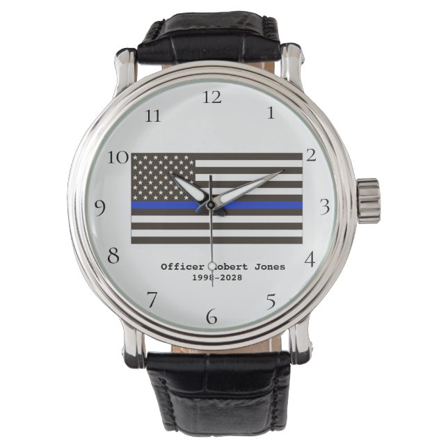 *~* Polizeibeamter Thin Blue Line Flaggenmänner Armbanduhr (Vorderseite)