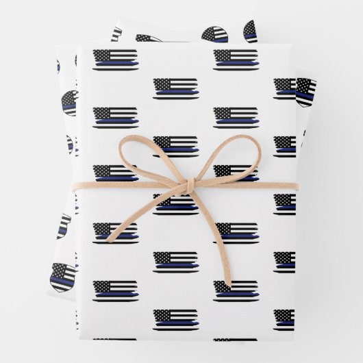 Polizeibeamter Thin Blue Line Polizist Strafverfol Geschenkpapier Set (Beispiel)