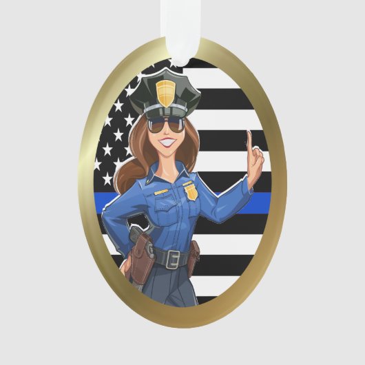 Polizeibeamtin Thin Blue Line Ornament (Vorderseite)