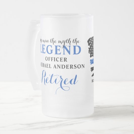 Polizeichaft Thin Blue Line Personalisiert Mattglas Bierglas (Vorderseite Links)