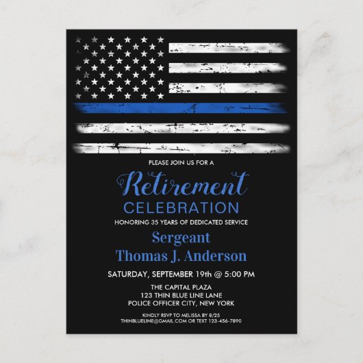 Polizeichef Custom Thin Blue Line Rentirement Ankündigungspostkarte (Vorderseite)