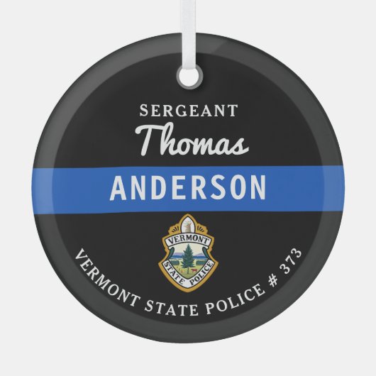 Polizeichef für personalisierte Thin Blue Line Ornament Aus Glas (Vorderseite)
