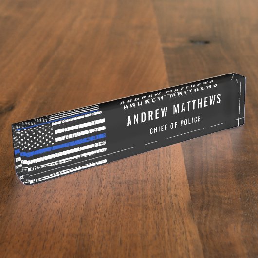 Polizeichef Thin Blue Line American Flag Namensplakette (Seite)