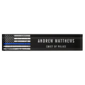 Polizeichef Thin Blue Line American Flag Namensplakette (Vorderseite)