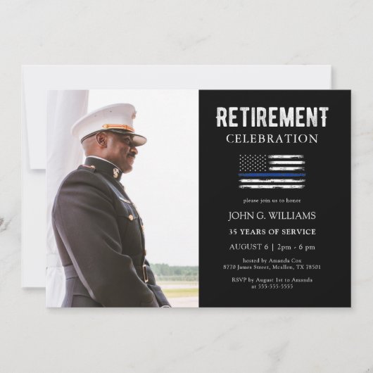 Polizeichef Thin Blue Line-Pensionierung Einladung (Vorderseite)