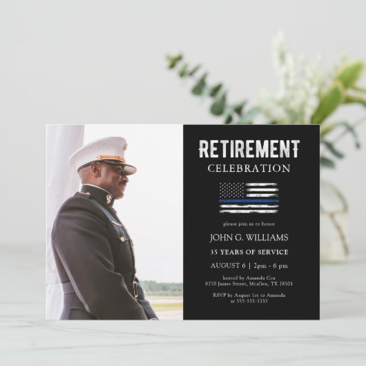 Polizeichef Thin Blue Line-Pensionierung Einladung (Stehend Vorderseite)