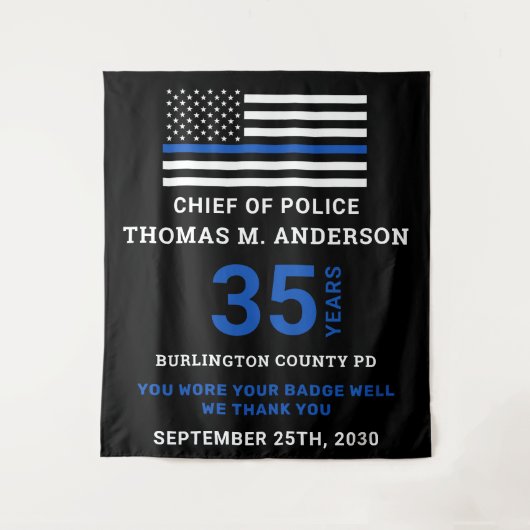 Polizeichef Thin Blue Line Renten Party Wandteppich (Vorderseite)