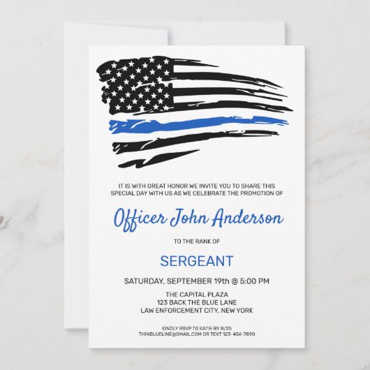 Polizeichef Werbeaktion Thin Blue Line Party Invi Einladung (Vorderseite)