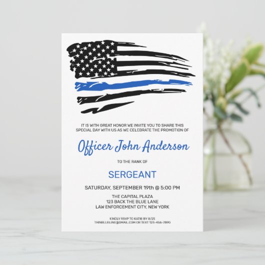 Polizeichef Werbeaktion Thin Blue Line Party Invi Einladung (Stehend Vorderseite)