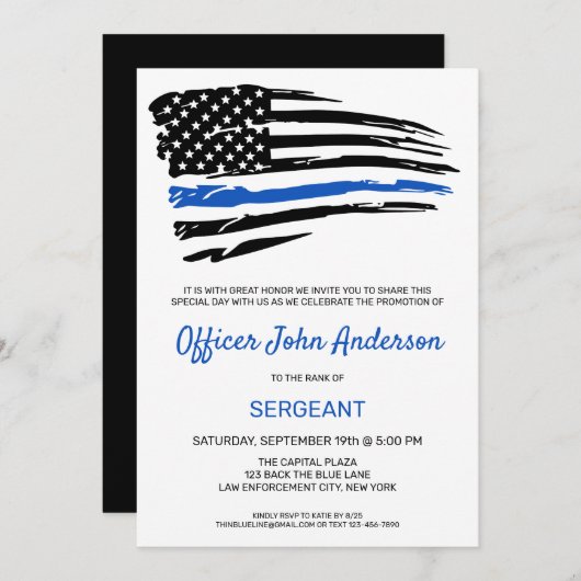 Polizeichef Werbeaktion Thin Blue Line Party Invi Einladung (Vorne/Hinten)