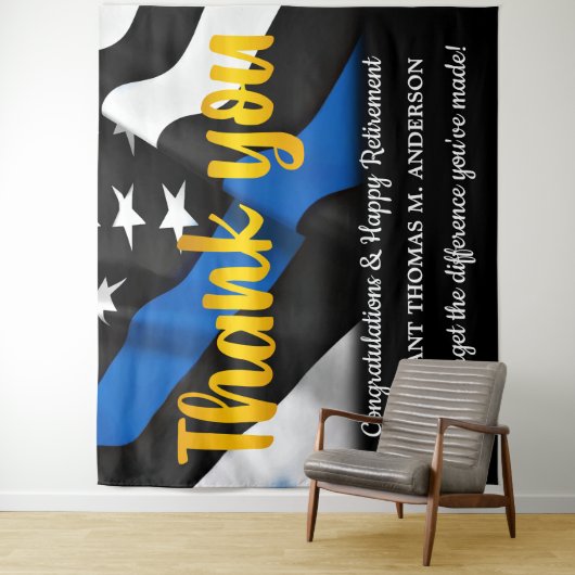 Polizeieintritt Blue Gold Script Strafverfolgung Wandteppich (Beispiel)