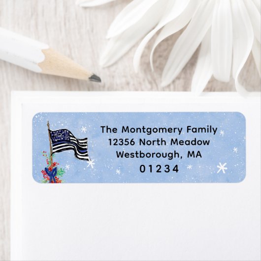 Polizeifahne "Thin Blue Line" Rücksendeadresse (Insitu)