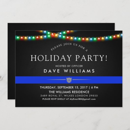 Polizeifarbenes WeihnachtsParty Einladung (Vorne/Hinten)