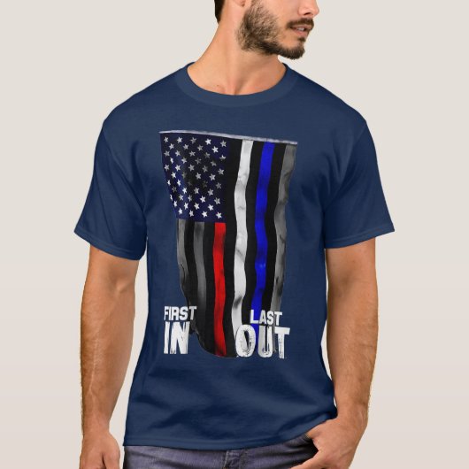 Polizeifeuer EMS Erste Responder American Flag T-Shirt (Vorderseite)