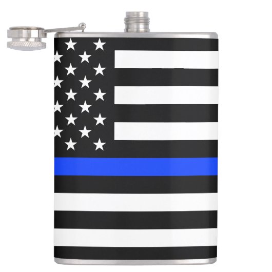 Polizeiflagge der Thin Blue Line Flachmann (Geöffnet)