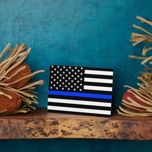 Polizeiflagge der Thin Blue Line Fotoplatte (Seite)