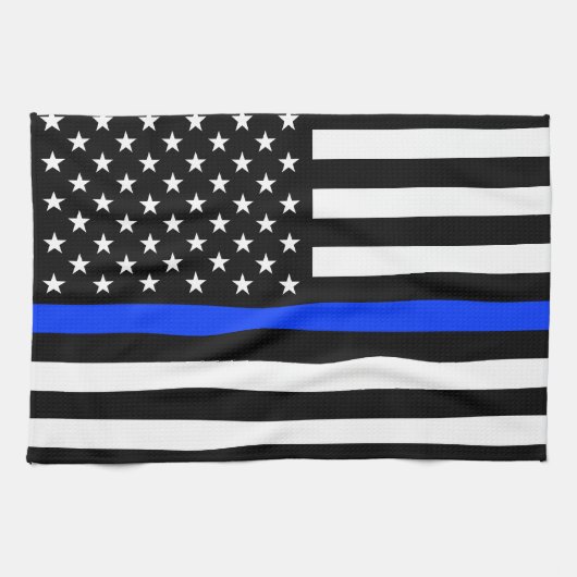 Polizeiflagge der Thin Blue Line Geschirrtuch (Horizontal)