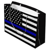 Polizeiflagge der Thin Blue Line Große Geschenktüte (Rückseite Schrägansicht)